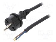 Cable; 2x1.5mm2; CEE 7/17 (C) plug,wires; rubber; 2m; black; 16A 