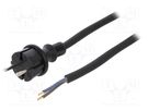 Cable; 2x1.5mm2; CEE 7/17 (C) plug,wires; rubber; 5m; black; 16A PLASTROL