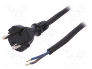 Cable; 2x1.5mm2; CEE 7/17 (C) plug,wires; rubber; 2m; black; 16A PLASTROL