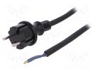 Cable; 2x1.5mm2; CEE 7/17 (C) plug,wires; rubber; 4m; black; 16A PLASTROL