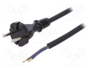 Cable; 2x1mm2; CEE 7/17 (C) plug,wires; rubber; 3m; black; 16A 