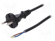 Cable; 2x1mm2; CEE 7/17 (C) plug,wires; PVC; 3m; black; 16A; 250V PLASTROL