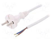 Cable; 2x1mm2; CEE 7/17 (C) plug,wires; PVC; 3m; white; 16A; 250V PLASTROL