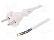 Cable; 2x1mm2; CEE 7/17 (C) plug,wires; PVC; 4m; white; 16A; 250V PLASTROL
