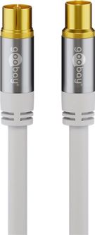 TV Antenna Cable (135 dB), 4x Shielded, 1 m, white - gold-plated, coaxial socket > coaxial plug
