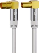 TV Antenna Cable (135 dB), 4x Shielded, 1 m, white - gold-plated, coaxial socket 90° > coaxial plug 90°