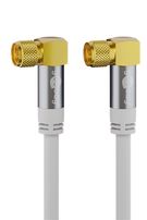 SAT Antenna Cable (135 dB), 4x Shielded, 1 m, white - gold-plated, F plug 90° > F plug 90°
