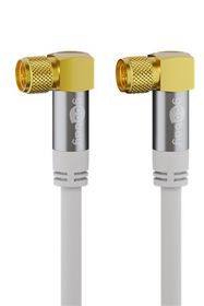 SAT Antenna Cable (135 dB), 4x Shielded, 1 m, white - gold-plated, F plug 90° > F plug 90°