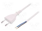 Cable; 2x0.75mm2; CEE 7/16 (C) plug,wires; PVC; 1m; white; 2.5A PLASTROL