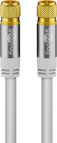 Satellite Antenna Cable (135 dB), 4x Shielded, 1 m, white - gold-plated, F plug > F plug