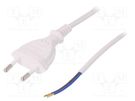 Cable; 2x0.5mm2; CEE 7/16 (C) plug,wires; PVC; 2m; white; 2.5A PLASTROL