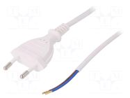 Cable; 2x0.5mm2; CEE 7/16 (C) plug,wires; PVC; 2m; white; 2.5A PLASTROL