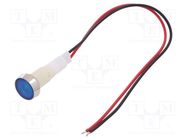 Indicator: LED; flat; blue; 230VDC; 230VAC; Ø10mm; leads 200mm 