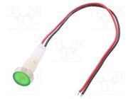 Indicator: LED; flat; green; 230VDC; 230VAC; Ø10mm; leads 200mm 