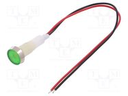 Indicator: LED; flat; green; 24VDC; 24VAC; Ø10mm; leads 200mm NINIGI