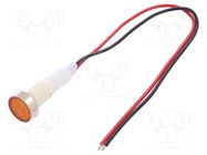 Indicator: LED; flat; yellow; 24VDC; 24VAC; Ø10mm; leads 200mm 