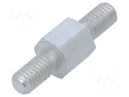 Screwed spacer sleeve; 5mm; Ext.thread: M3; hexagonal; steel; zinc DREMEC