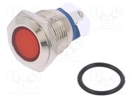 Indicator: LED; flat; red; 24VDC; 24VAC; Ø16mm; screw; brass NINIGI