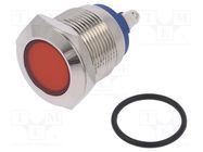 Indicator: LED; flat; red; 12VDC; 12VAC; Ø19mm; screw; brass NINIGI