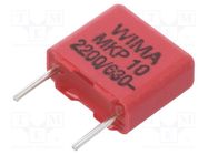 Capacitor: polypropylene; 2.2nF; 10x4x9mm; THT; ±10%; 7.5mm; 630VDC WIMA