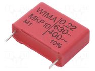 Capacitor: polypropylene; 220nF; 26.5x8.5x18.5mm; THT; ±10% WIMA