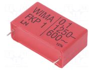 Capacitor: polypropylene; 100nF; 1250VDC; 600VAC; 15x26x41.5mm WIMA