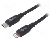 Cable; USB 2.0; Apple Lightning plug,USB C plug; 2m; black; 87W Goobay