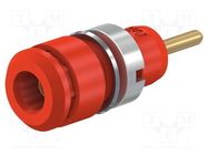 Connector: 2mm banana; socket; 10A; 29mm; red; on panel; insulated 