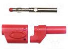 Plug; 4mm banana; 45A; 600VAC; red; soldered; copper beryllium MUELLER ELECTRIC