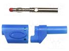 Plug; 4mm banana; 45A; 600VAC; blue; soldered; copper beryllium MUELLER ELECTRIC