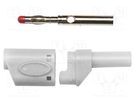 Plug; 4mm banana; 45A; 600VAC; white; soldered; copper beryllium MUELLER ELECTRIC