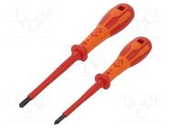 Kit: screwdrivers; insulated; 1kVAC; Pozidriv®; Size: PZ1,PZ2 C.K