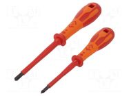 Kit: screwdrivers; insulated; Pozidriv®; 1kVAC; PZ1,PZ2; 2pcs. C.K