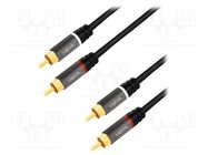 Cable; RCA plug,both sides; 2m; Plating: gold-plated; black; PVC LOGILINK
