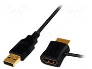 Adapter cable; HDMI socket,HDMI plug,USB A plug; 0.5m; black LOGILINK