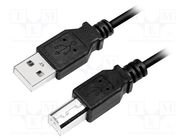 Cable; USB 2.0; USB A plug,USB B plug; nickel plated; 2m; black LOGILINK