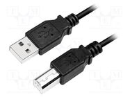 Cable; USB 2.0; USB A plug,USB B plug; nickel plated; 5m; black LOGILINK