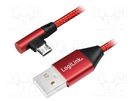 Cable; USB 2.0; USB A plug,USB B micro plug (angle); 0.3m; red LOGILINK