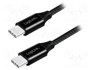 Cable; USB 2.0; USB C plug,both sides; 0.3m; black; PVC; textile LOGILINK