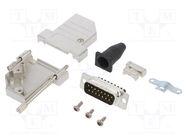 D-Sub; PIN: 15; male; angled 45°; screw terminal; for cable; 11.5mm Amphenol Communications Solutions