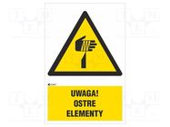 Safety sign; warning; PVC; W: 200mm; H: 300mm ANRO