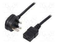 Cable; 3x1.5mm2; BS 1363 (G) plug,IEC C19 female; PVC; 2m; black 