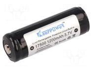 Re-battery: Li-Ion; 17500,4/5A; 3.7V; 1200mAh; Ø17x53mm KEEPPOWER