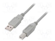 Cable; USB 2.0; USB A plug,USB B plug; 1m; grey QOLTEC