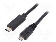 Cable; USB 2.0; USB B micro plug,USB C plug; 1.2m; black QOLTEC