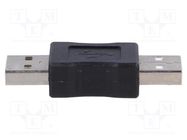 Adapter; USB 2.0; USB A plug,both sides; nickel plated; black AKYGA