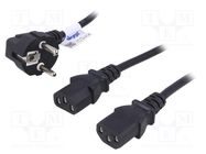 Cable; 3x0.5mm2; CEE 7/7 (E/F) plug angled,IEC C13 female x2 AKYGA