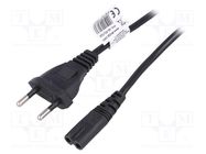 Cable; 2x0.5mm2; CEE 7/16 (C) plug,IEC C7 female; PVC; 3m; black AKYGA