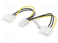 Cable: mains; Molex male x2,PCIe 6pin female; 0.15m Goobay