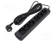 Plug socket strip: supply; Sockets: 6; 250VAC; 10A; black ARMAC
